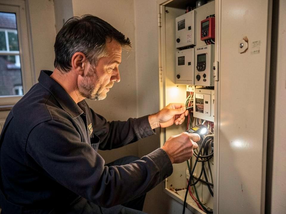 Monteur zoekt een storing in de meterkast